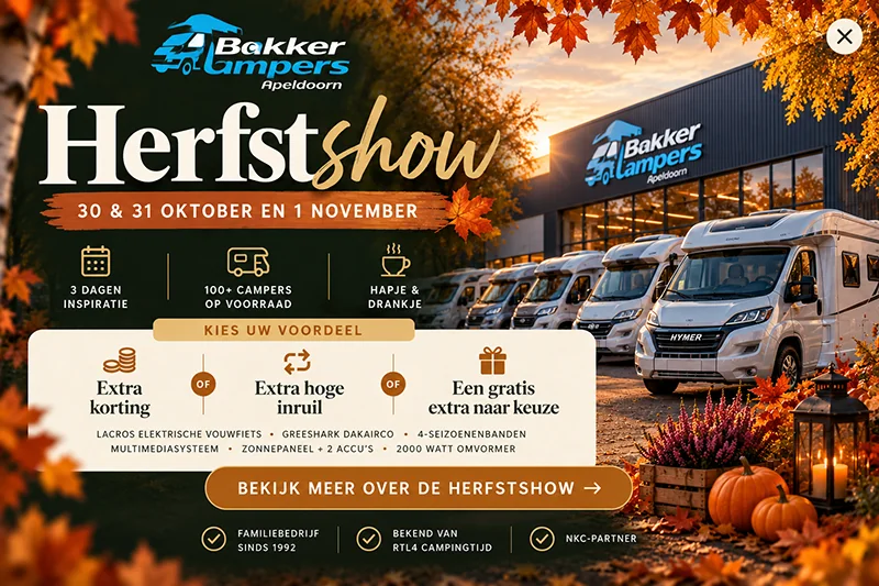 Herfstshow bij Bakker Campers, 30 en 31 oktober en 1 november